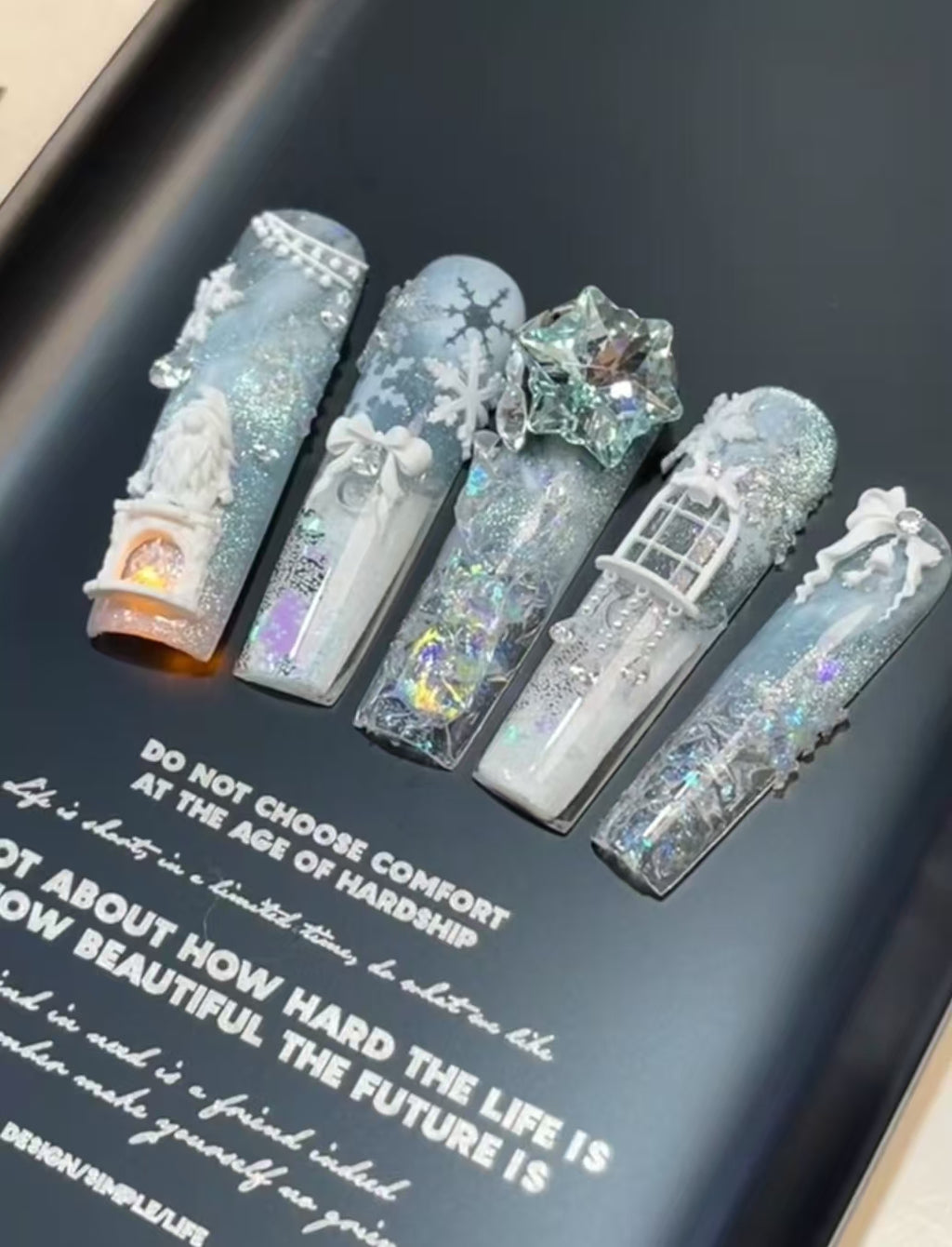 LED圣诞节美甲贴：3D雪花、雪人、圣诞树装饰