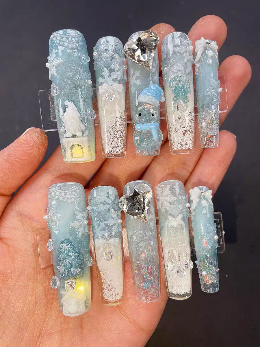 LED圣诞节美甲贴：3D雪花、雪人、圣诞树装饰