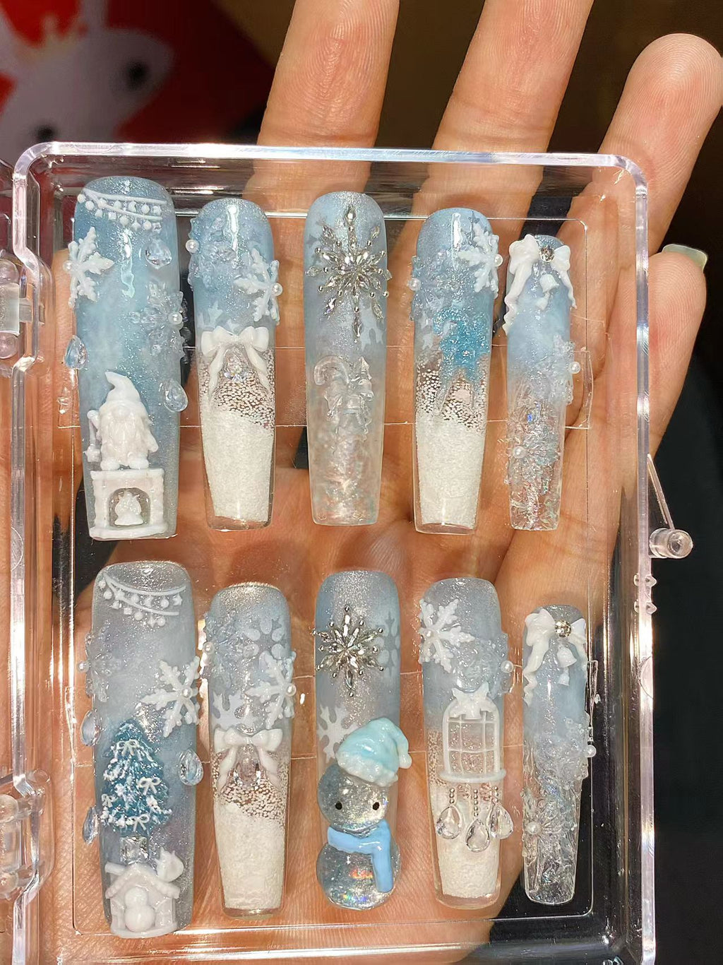 LED圣诞节美甲贴：3D雪花、雪人、圣诞树装饰
