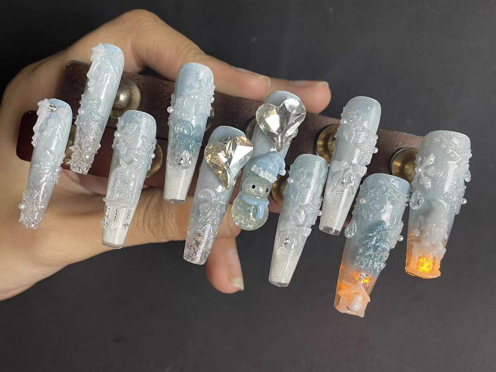 LED圣诞节美甲贴：3D雪花、雪人、圣诞树装饰