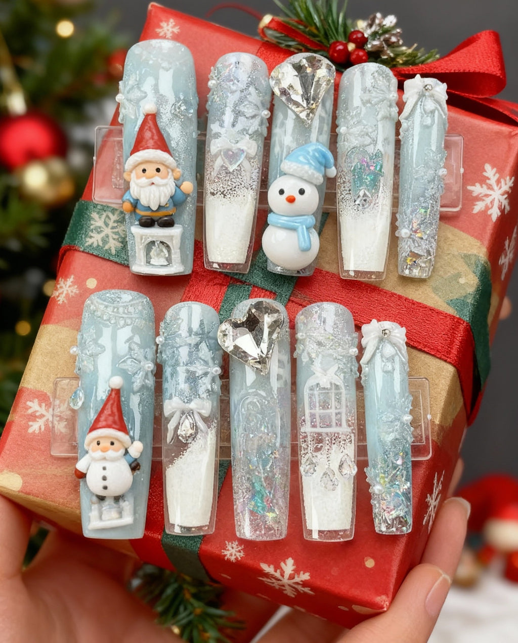 LED圣诞节美甲贴：3D雪花、雪人、圣诞树装饰