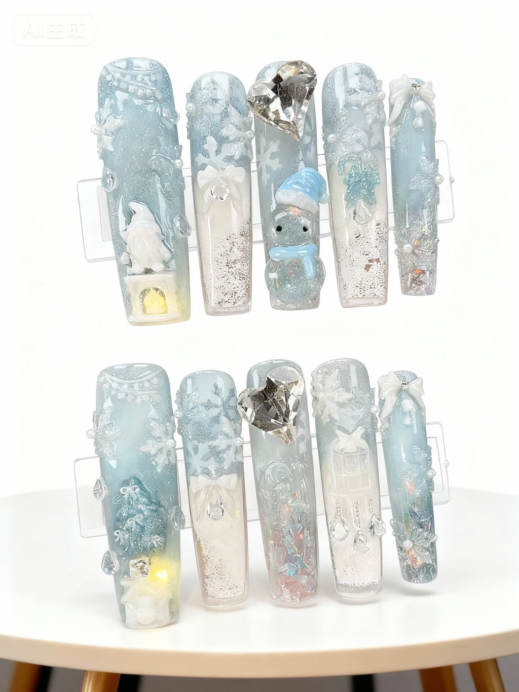 LED圣诞节美甲贴：3D雪花、雪人、圣诞树装饰