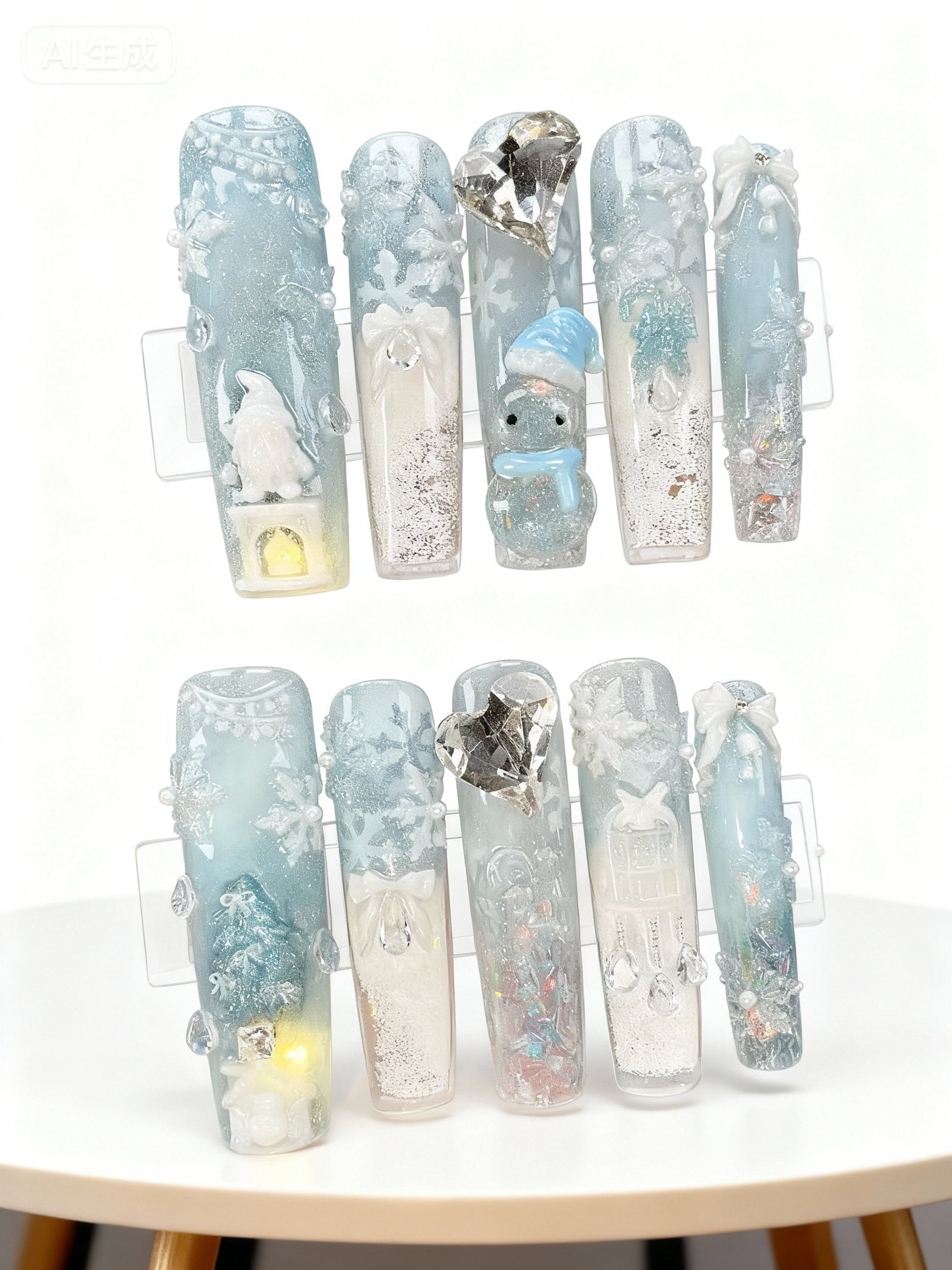 LED圣诞节美甲贴：3D雪花、雪人、圣诞树装饰