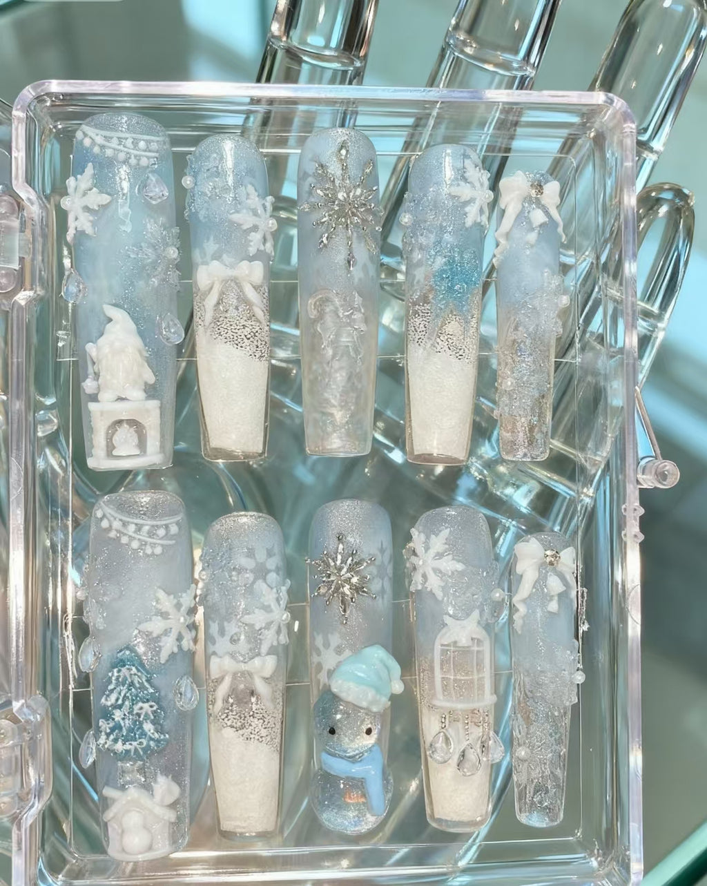 LED圣诞节美甲贴：3D雪花、雪人、圣诞树装饰